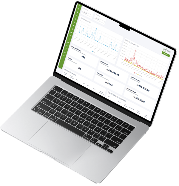 Dashboard Moneri em um notebook